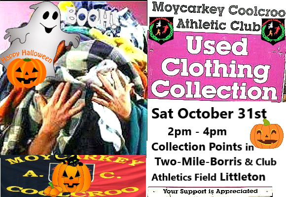 Annual Club Clothing Collection to raise funds towards the club development this Saturday Halloween October 31 2020